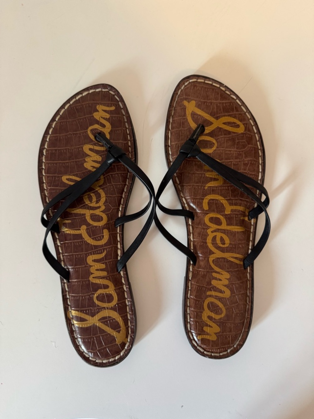 Sam Edelman Black Strappy Sandals with Brown Croc Insole - Picture 5 of 5
